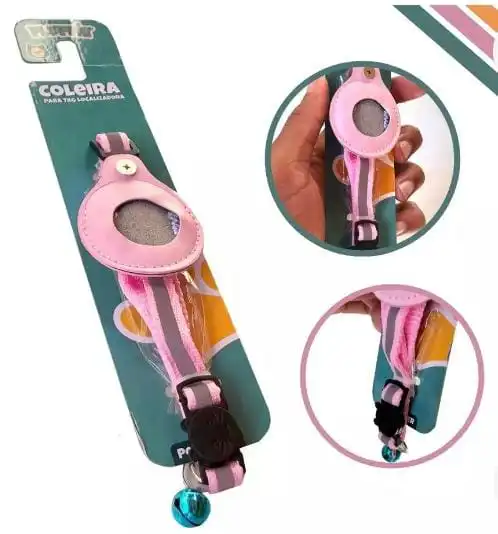 Coleira Pet Compatível Air Tag Rastreador e localizador Vo6 Cor Rosa